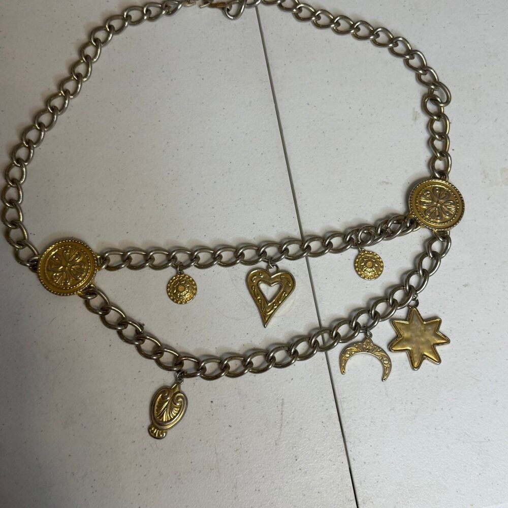 1980s Escada Gold tone Double Chain Statement Medallion Belt Made in Spain